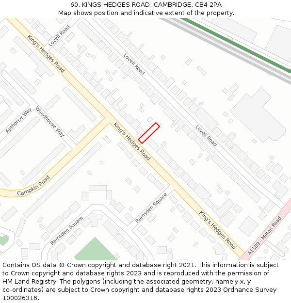 60, KINGS HEDGES ROAD, CAMBRIDGE, CB4 2PA: Location map and indicative extent of plot