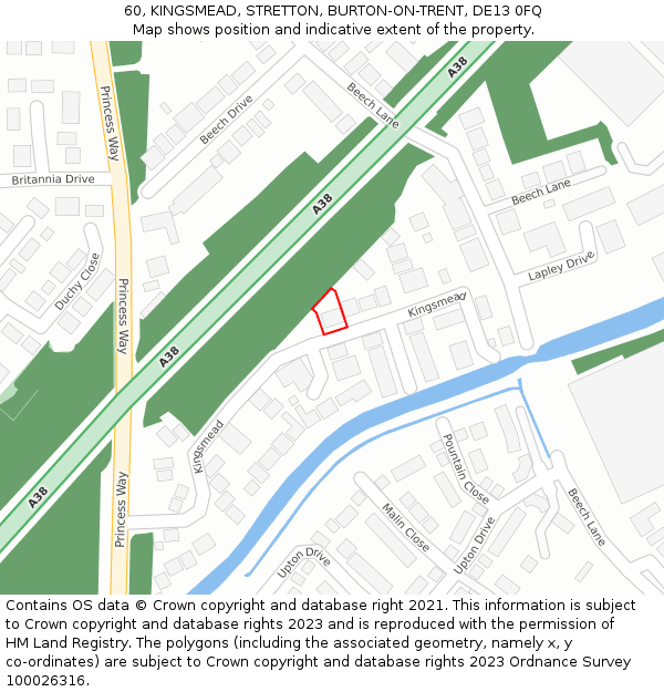 60, KINGSMEAD, STRETTON, BURTON-ON-TRENT, DE13 0FQ: Location map and indicative extent of plot
