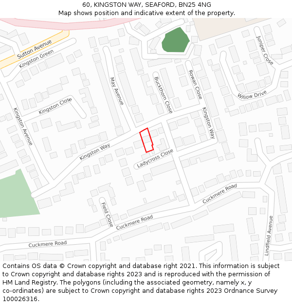 60, KINGSTON WAY, SEAFORD, BN25 4NG: Location map and indicative extent of plot