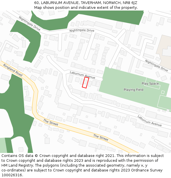 60, LABURNUM AVENUE, TAVERHAM, NORWICH, NR8 6JZ: Location map and indicative extent of plot