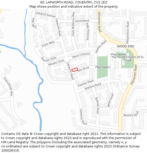 60, LAPWORTH ROAD, COVENTRY, CV2 1EZ: Location map and indicative extent of plot