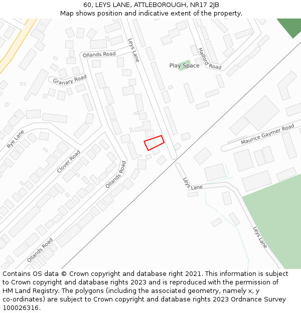 60, LEYS LANE, ATTLEBOROUGH, NR17 2JB: Location map and indicative extent of plot