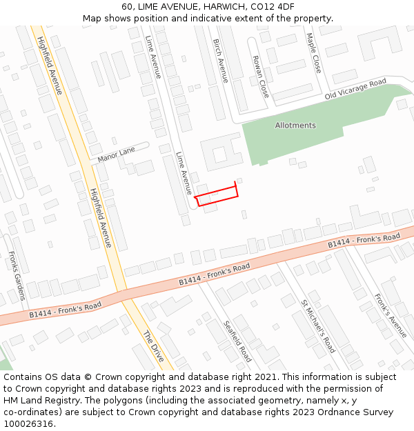 60, LIME AVENUE, HARWICH, CO12 4DF: Location map and indicative extent of plot