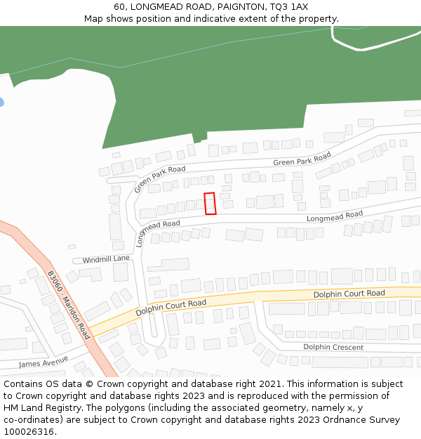 60, LONGMEAD ROAD, PAIGNTON, TQ3 1AX: Location map and indicative extent of plot