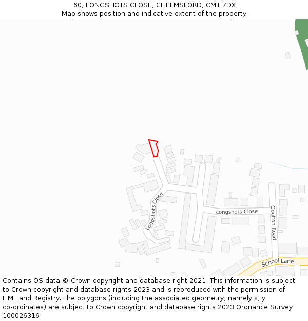 60, LONGSHOTS CLOSE, CHELMSFORD, CM1 7DX: Location map and indicative extent of plot