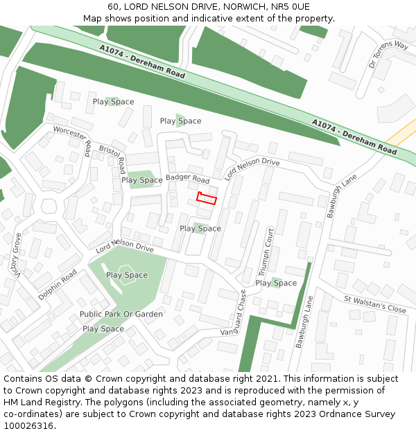 60, LORD NELSON DRIVE, NORWICH, NR5 0UE: Location map and indicative extent of plot