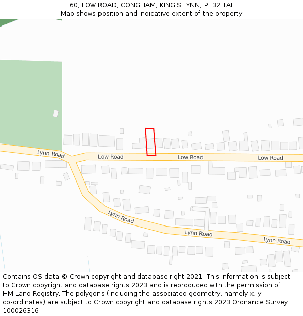 60, LOW ROAD, CONGHAM, KING'S LYNN, PE32 1AE: Location map and indicative extent of plot