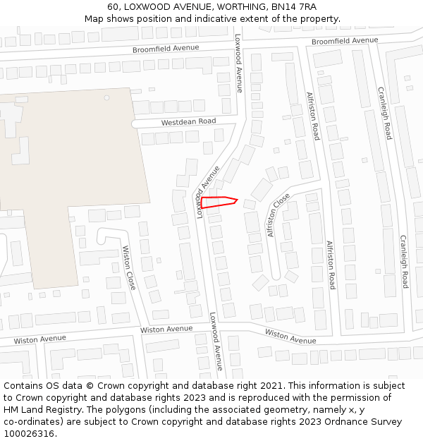 60, LOXWOOD AVENUE, WORTHING, BN14 7RA: Location map and indicative extent of plot