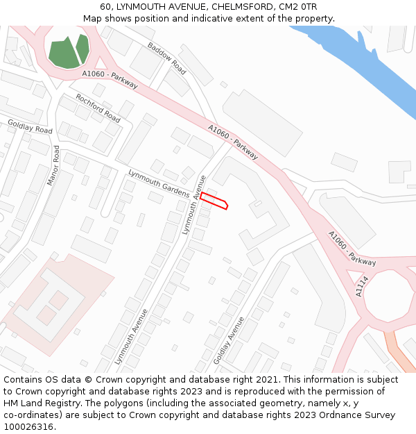 60, LYNMOUTH AVENUE, CHELMSFORD, CM2 0TR: Location map and indicative extent of plot