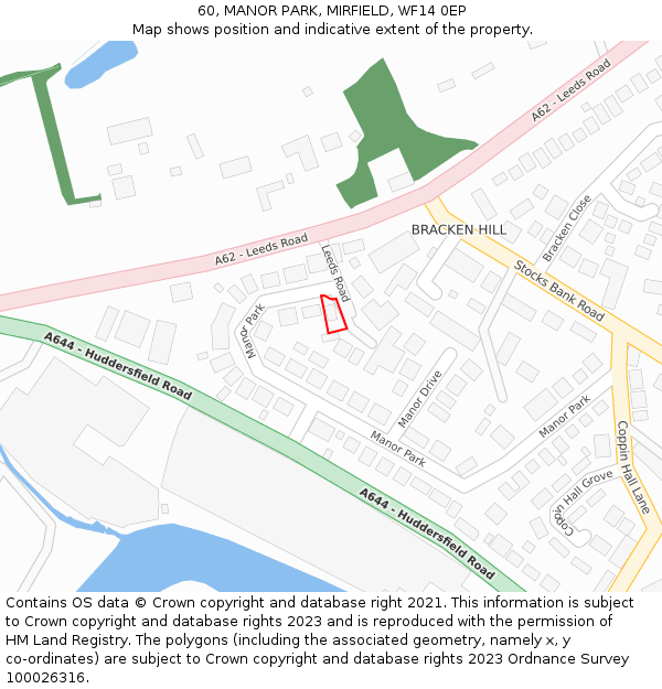 60, MANOR PARK, MIRFIELD, WF14 0EP: Location map and indicative extent of plot