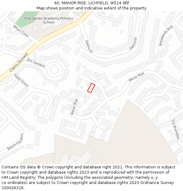 60, MANOR RISE, LICHFIELD, WS14 9RF: Location map and indicative extent of plot