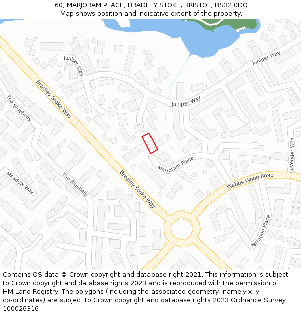 60, MARJORAM PLACE, BRADLEY STOKE, BRISTOL, BS32 0DQ: Location map and indicative extent of plot