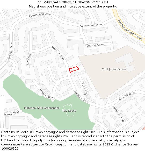 60, MARSDALE DRIVE, NUNEATON, CV10 7RU: Location map and indicative extent of plot