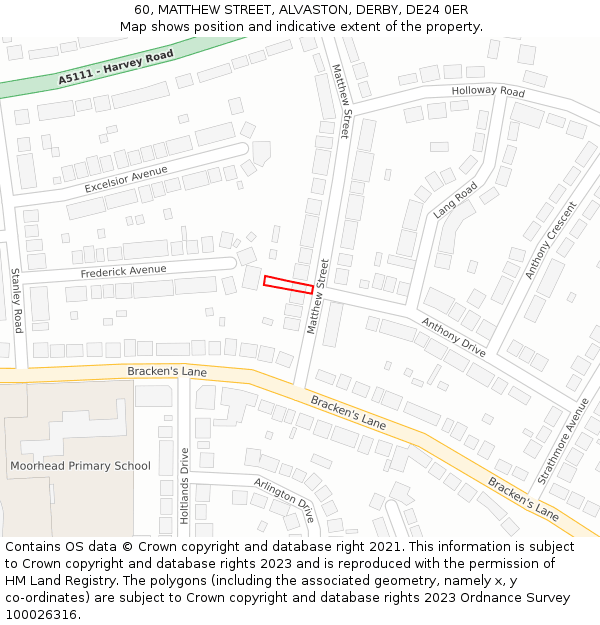 60, MATTHEW STREET, ALVASTON, DERBY, DE24 0ER: Location map and indicative extent of plot