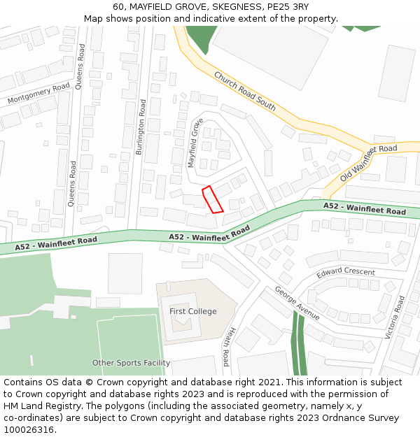 60, MAYFIELD GROVE, SKEGNESS, PE25 3RY: Location map and indicative extent of plot