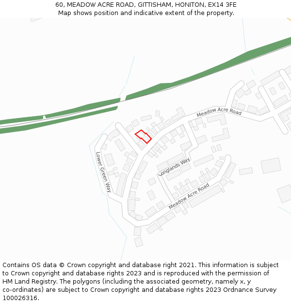 60, MEADOW ACRE ROAD, GITTISHAM, HONITON, EX14 3FE: Location map and indicative extent of plot