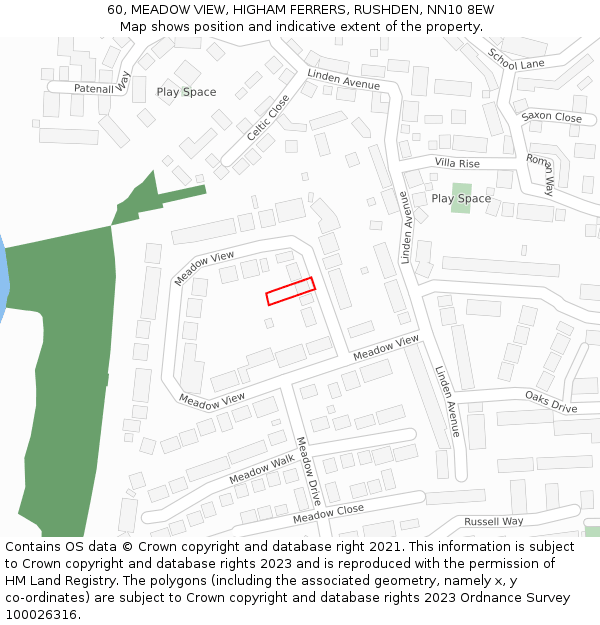 60, MEADOW VIEW, HIGHAM FERRERS, RUSHDEN, NN10 8EW: Location map and indicative extent of plot