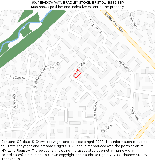 60, MEADOW WAY, BRADLEY STOKE, BRISTOL, BS32 8BP: Location map and indicative extent of plot