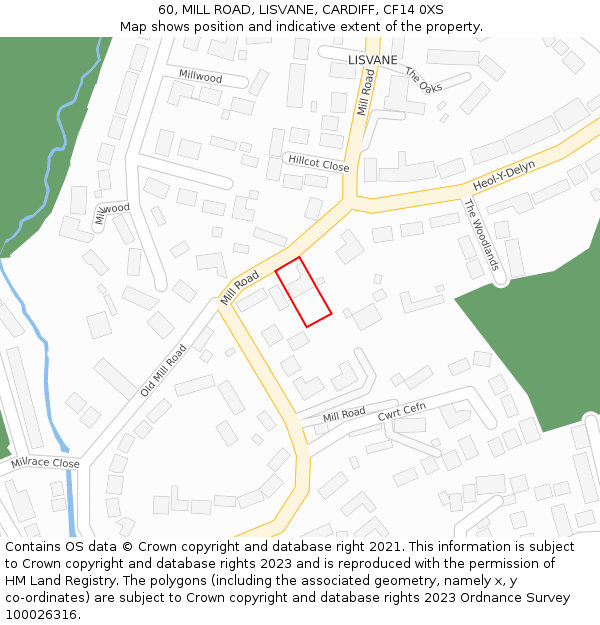 60, MILL ROAD, LISVANE, CARDIFF, CF14 0XS: Location map and indicative extent of plot
