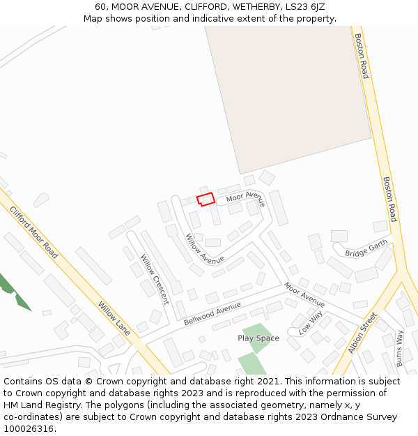60, MOOR AVENUE, CLIFFORD, WETHERBY, LS23 6JZ: Location map and indicative extent of plot