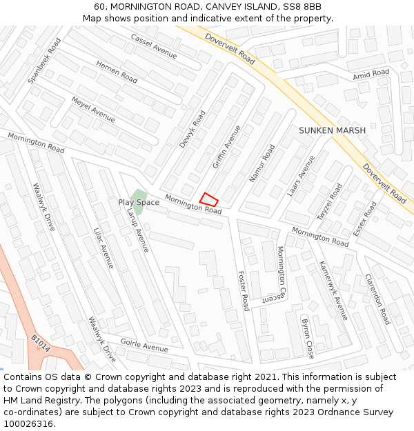 60, MORNINGTON ROAD, CANVEY ISLAND, SS8 8BB: Location map and indicative extent of plot
