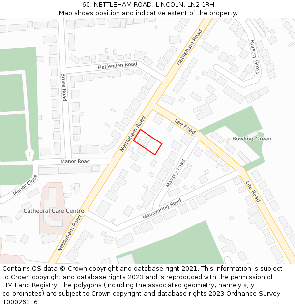 60, NETTLEHAM ROAD, LINCOLN, LN2 1RH: Location map and indicative extent of plot