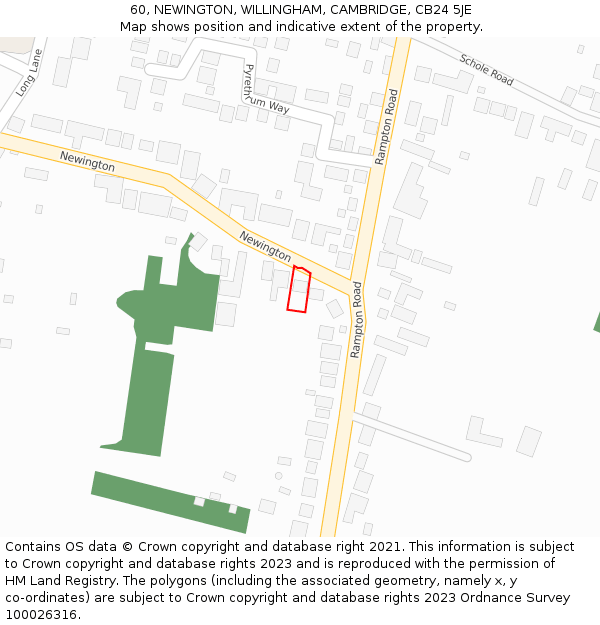 60, NEWINGTON, WILLINGHAM, CAMBRIDGE, CB24 5JE: Location map and indicative extent of plot