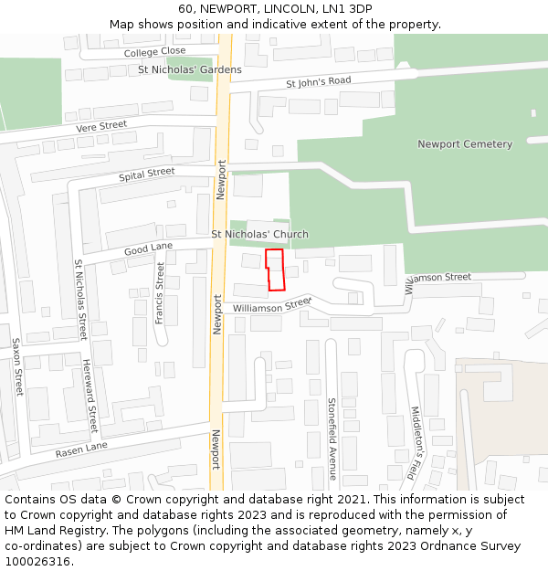 60, NEWPORT, LINCOLN, LN1 3DP: Location map and indicative extent of plot