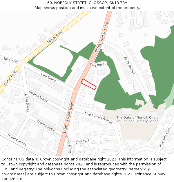 60, NORFOLK STREET, GLOSSOP, SK13 7RA: Location map and indicative extent of plot