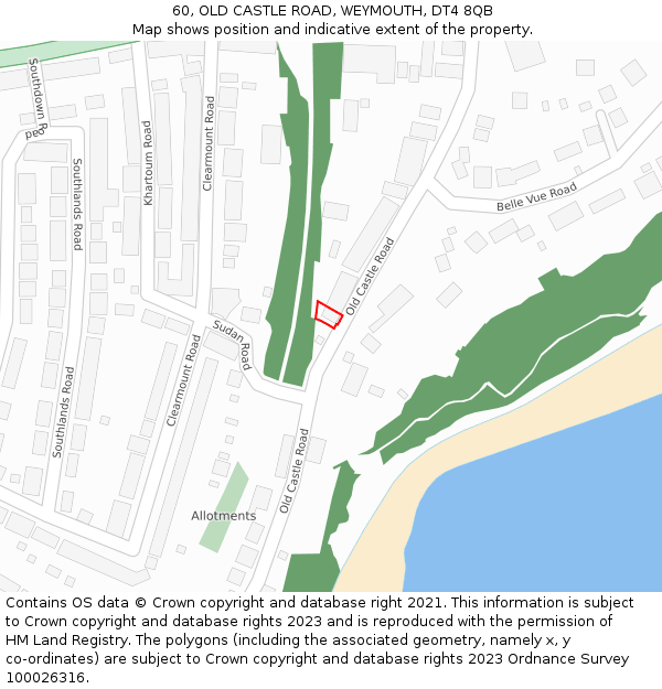 60, OLD CASTLE ROAD, WEYMOUTH, DT4 8QB: Location map and indicative extent of plot