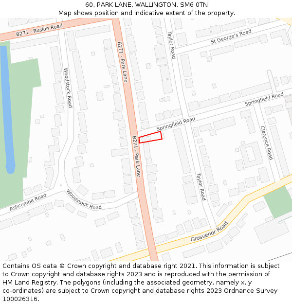 60, PARK LANE, WALLINGTON, SM6 0TN: Location map and indicative extent of plot