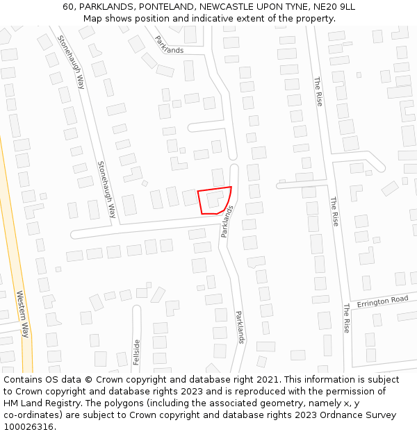 60, PARKLANDS, PONTELAND, NEWCASTLE UPON TYNE, NE20 9LL: Location map and indicative extent of plot