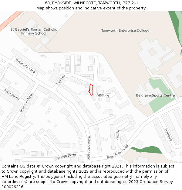 60, PARKSIDE, WILNECOTE, TAMWORTH, B77 2JU: Location map and indicative extent of plot