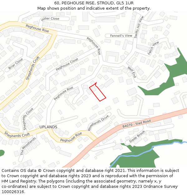 60, PEGHOUSE RISE, STROUD, GL5 1UR: Location map and indicative extent of plot