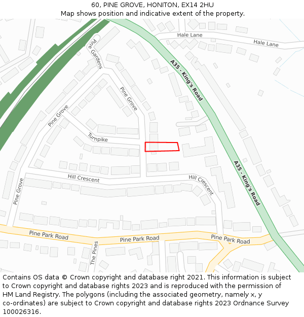 60, PINE GROVE, HONITON, EX14 2HU: Location map and indicative extent of plot