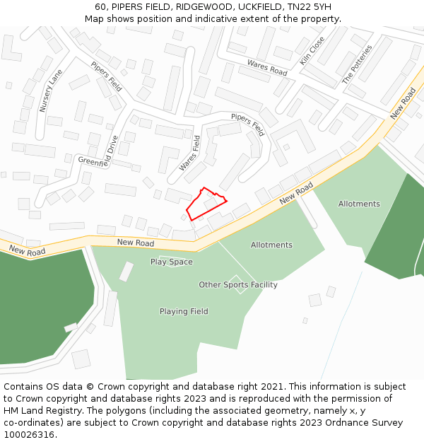 60, PIPERS FIELD, RIDGEWOOD, UCKFIELD, TN22 5YH: Location map and indicative extent of plot