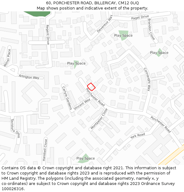 60, PORCHESTER ROAD, BILLERICAY, CM12 0UQ: Location map and indicative extent of plot