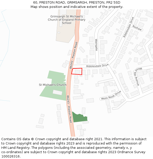 60, PRESTON ROAD, GRIMSARGH, PRESTON, PR2 5SD: Location map and indicative extent of plot