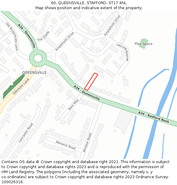 60, QUEENSVILLE, STAFFORD, ST17 4NL: Location map and indicative extent of plot