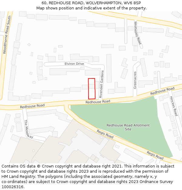 60, REDHOUSE ROAD, WOLVERHAMPTON, WV6 8SP: Location map and indicative extent of plot
