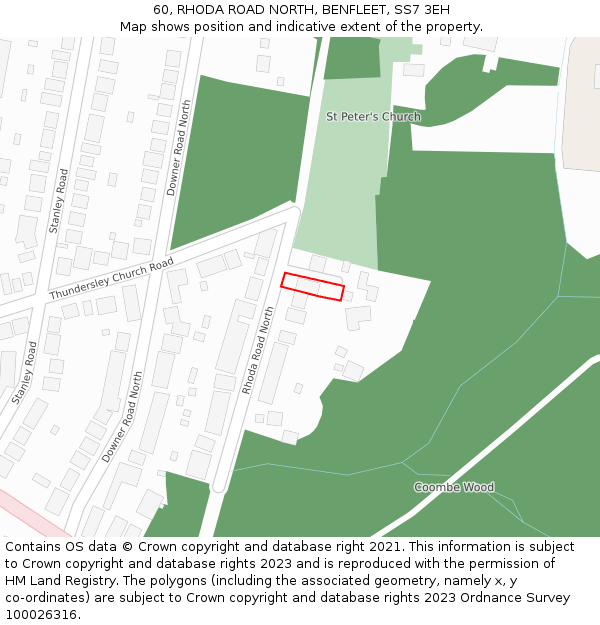 60, RHODA ROAD NORTH, BENFLEET, SS7 3EH: Location map and indicative extent of plot