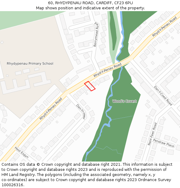 60, RHYDYPENAU ROAD, CARDIFF, CF23 6PU: Location map and indicative extent of plot