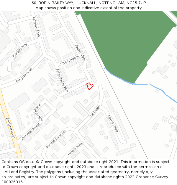 60, ROBIN BAILEY WAY, HUCKNALL, NOTTINGHAM, NG15 7UP: Location map and indicative extent of plot