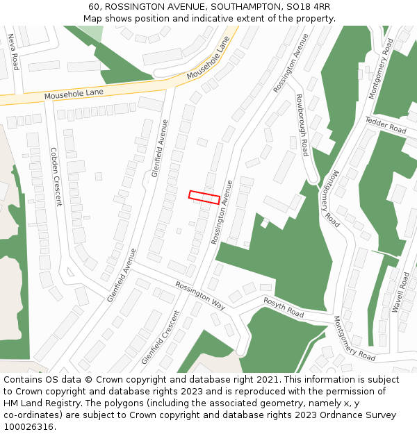 60, ROSSINGTON AVENUE, SOUTHAMPTON, SO18 4RR: Location map and indicative extent of plot