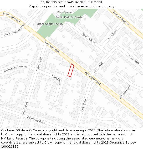 60, ROSSMORE ROAD, POOLE, BH12 3NL: Location map and indicative extent of plot