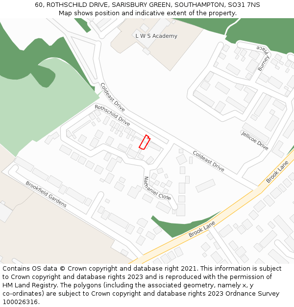 60, ROTHSCHILD DRIVE, SARISBURY GREEN, SOUTHAMPTON, SO31 7NS: Location map and indicative extent of plot