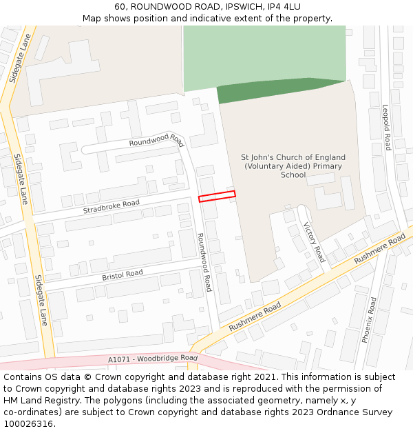 60, ROUNDWOOD ROAD, IPSWICH, IP4 4LU: Location map and indicative extent of plot