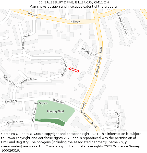 60, SALESBURY DRIVE, BILLERICAY, CM11 2JH: Location map and indicative extent of plot