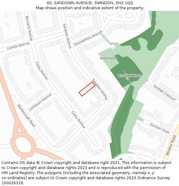 60, SANDOWN AVENUE, SWINDON, SN3 1QQ: Location map and indicative extent of plot