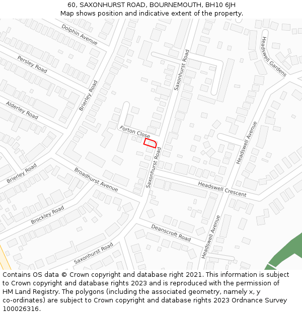 60, SAXONHURST ROAD, BOURNEMOUTH, BH10 6JH: Location map and indicative extent of plot